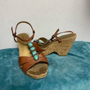 Rampage brown leather wedge sandals
